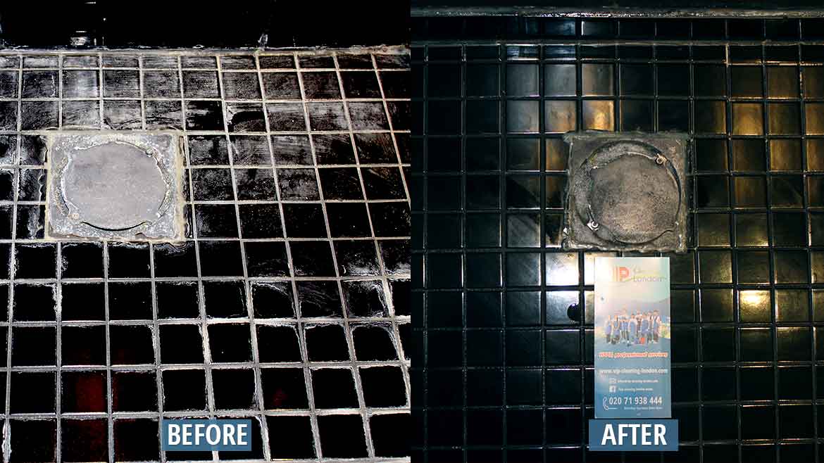 Cleaning the tiles in the bath