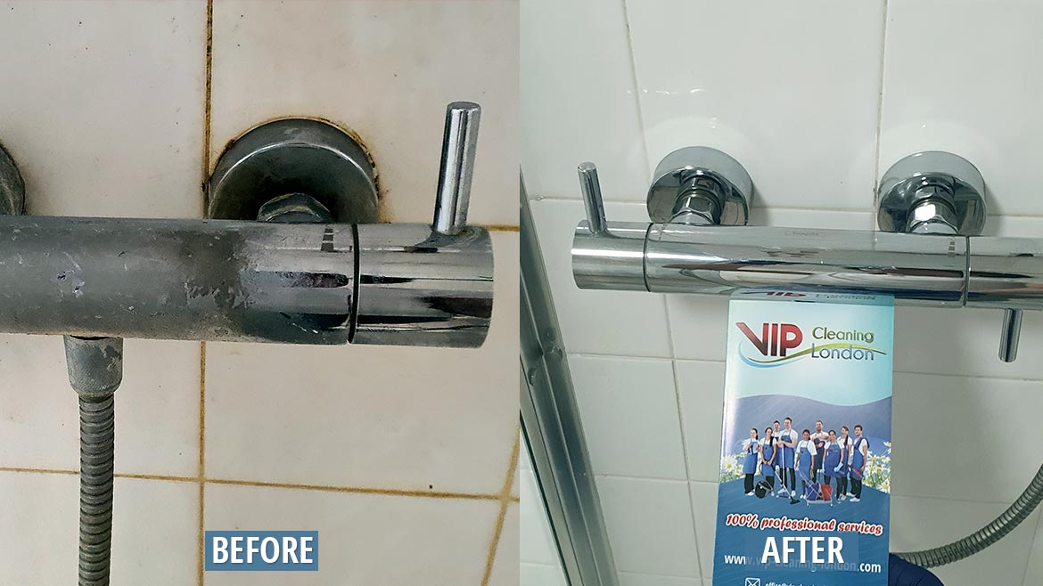 Shower faucet cleaning London before after