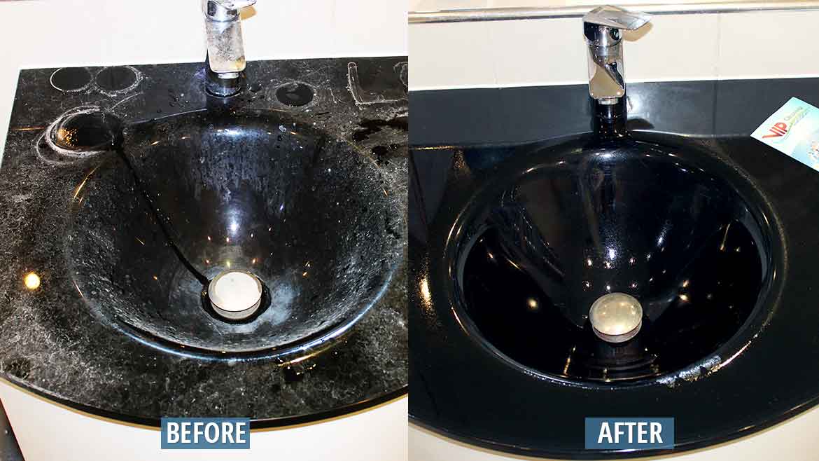 Cleaning bathroom sink before after
